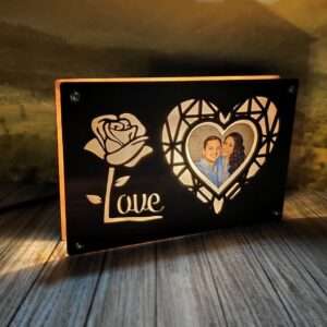 WARM LAMP LOVE HEART ROSE (WOODEN)